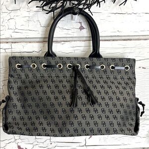 DOONEY & BOURKE Classic DB Leather Accent Bag EUC Black Leather Blue & Tan Bag